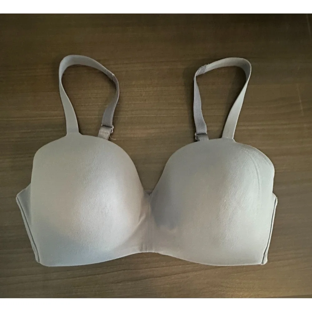 Lot of 2 Wacoal Wire Free T-Shirt Bra 36D Gray Nude Lined Seamless Comfort